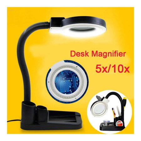 Magnifying Crafts Glass Desk Lamp 5X 10X Magnifier With 40 LED Lights