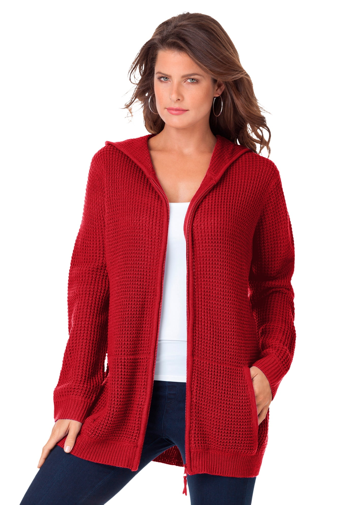 Cusco Emigrere Gæstfrihed Roaman's Women's Plus Size Thermal Hoodie Cardigan Zip Up Sweater -  Walmart.com