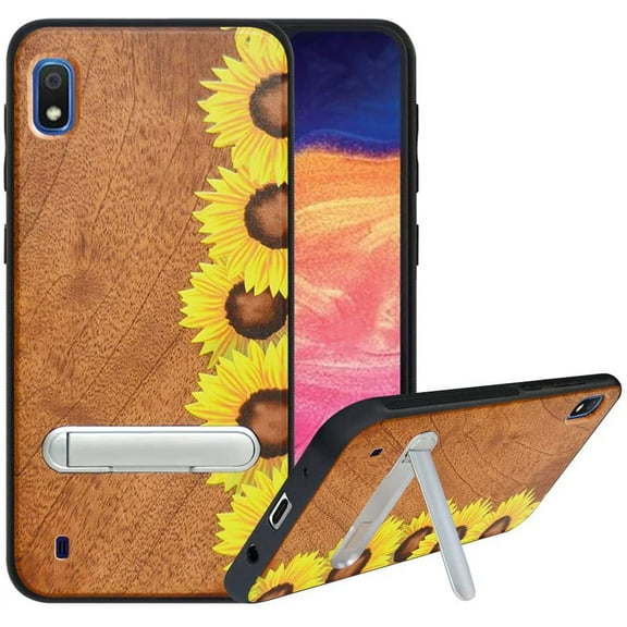 Labanema Samsung Galaxy A10 2019 Case, Samsung Galaxy A10 2019 Cover with Metal Kickstand, Natural Wood TPU Cover, Anti Scratch Case for Samsung Galaxy A10 2019 (Sunflower)