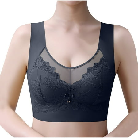 REORIAFEE Bras for Women Gathered Together Wirefree Bras Lace Brassiere Comfy Wide Strap Breathable Corset Underwear Comfortable Classic Support Lingerie Black M