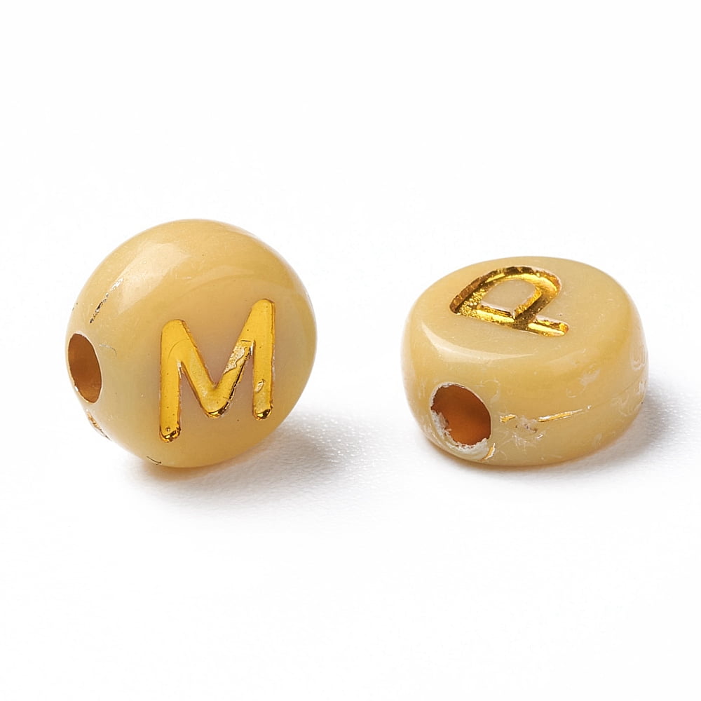 500gs Opaque Mixed color Acrylic Beads Metal Enlaced Flat Round with Random Letters Golden 7x4mm Hole: 1.8mm about 3700pcs/500g