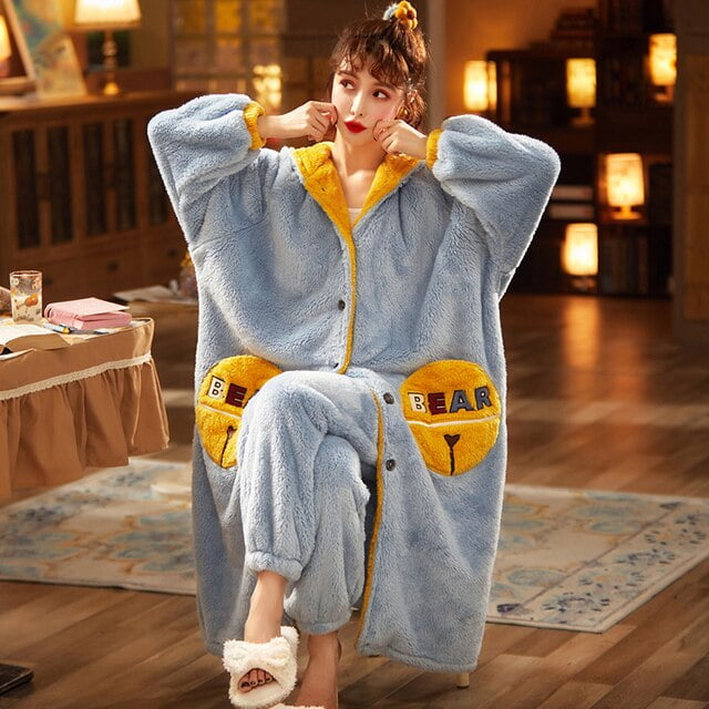 PIKADINGNIS Winter Pyjamas Women Sleepwear Plush Pajama set Loose Version Intensification Nighty Plus Size XXL Medium Style Hooded Pajamas