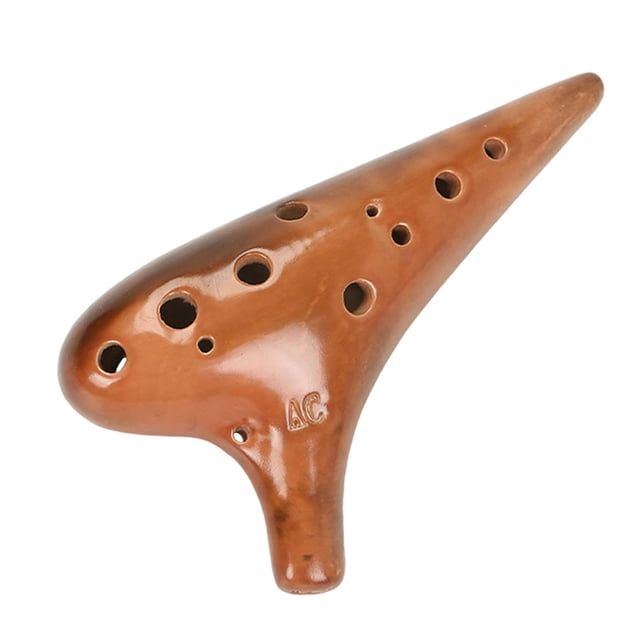 Ocarina de 12 agujeros, flauta de arcilla cerámica, instrumento musical profesional compacto con afinación en C , ideal como regalo para adultos y Marrón