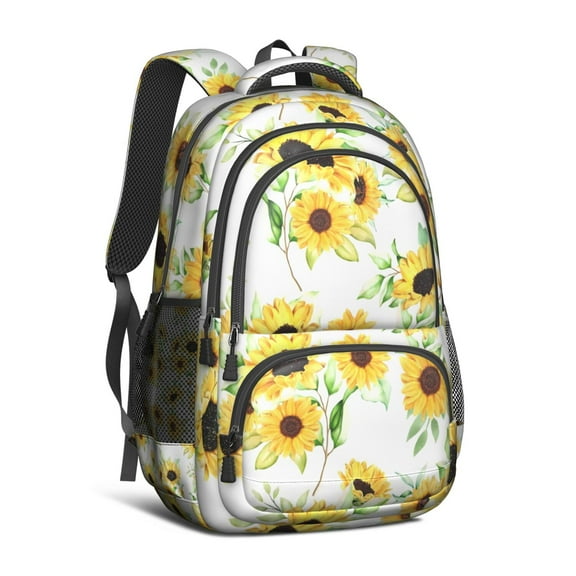 White Sunflower Backpack for School,Cute School Bag,Schoolbag with Adjustable Shoulder Straps & Padded Back,16.9 Inch