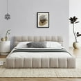 thumbnail image 3 of Queen Bed Frame with Thick Fabric, Chenille Fabric Grounded Queen Size Platform Bed with Headboard and Solid Frame, No Box Spring Needed, Upholstered Bed Frame Queen & Soft Bed Frame, 3 of 8