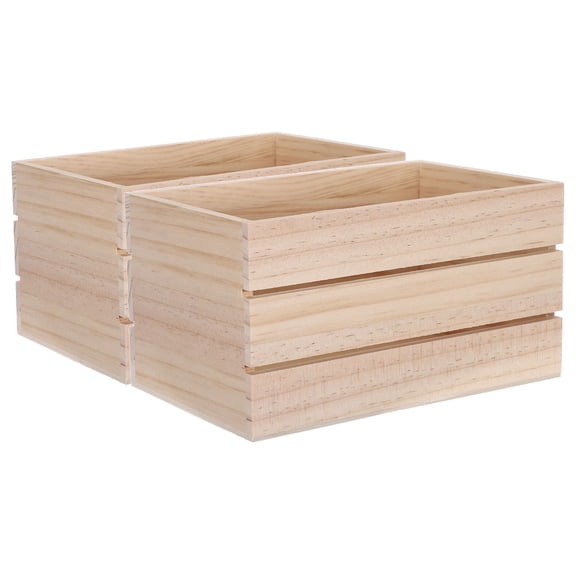 LOLIPPYY 2-Pack Small Natural Pine Wood Crates Decorative Storage Boxes for Desk, Bedroom, Living Room Organization