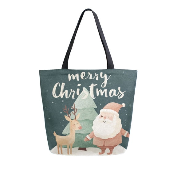 Canvas Tote Bag Large Canvas Bag 13.5x5.1x15 Inch Shopping Canvas Bag Suitable For Outing Shopping Travel Out Of Large Capacity Storage Cartoon Santa Claus and Deer