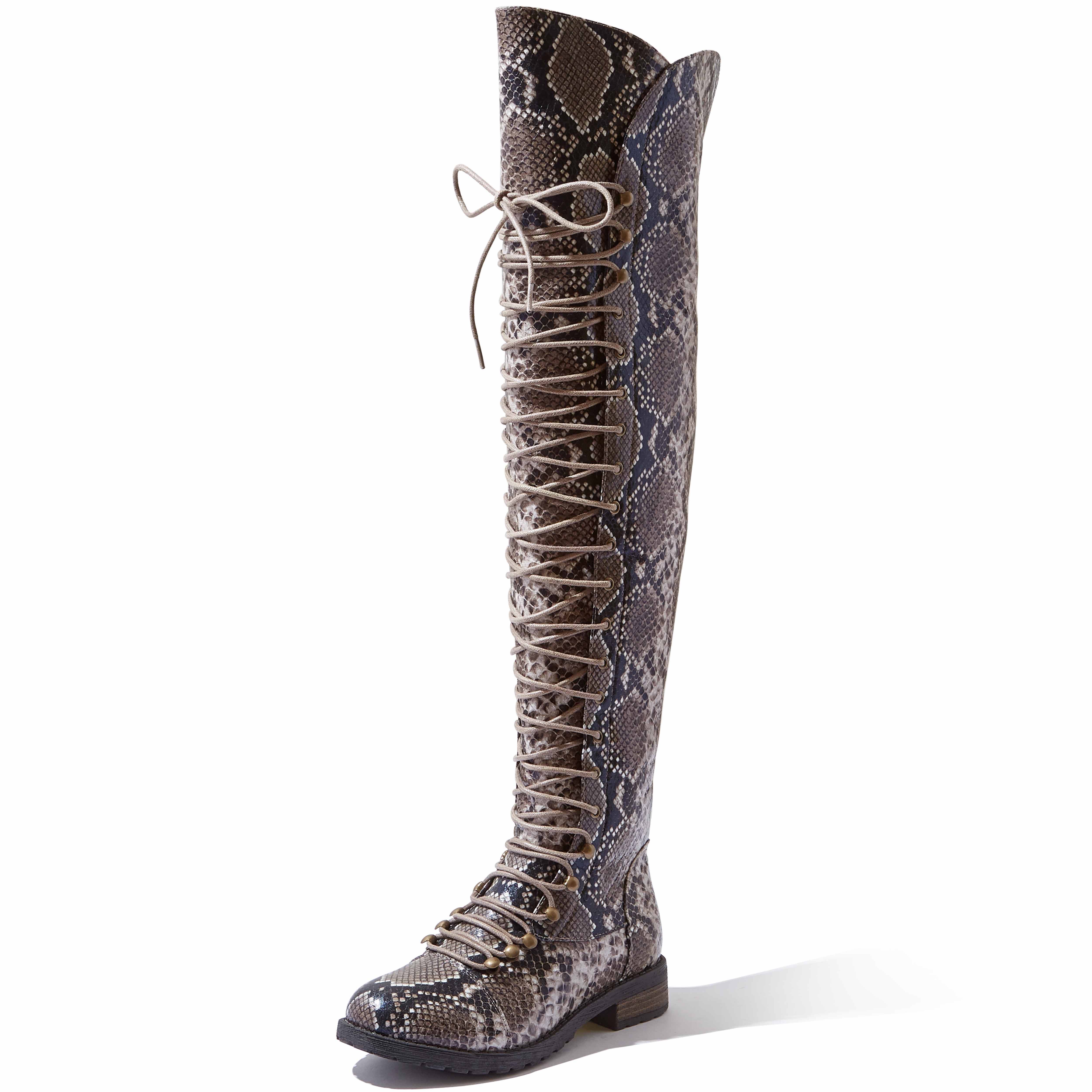 women's lace up snake boots