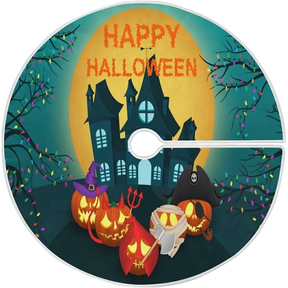 FMSHPON Spooky TreeHappy Halloween Xmas Christmas Tree Skirt Stand Mat for Holiday Party Decoration Indoor Outdoor 36 inches