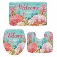 thumbnail image 2 of Welcome Ocean Seashell Bathroom Rugs Set Retro Nautical Shell Starfish Coral Seaweed Non Slip Absorbent Soft Bath Mats 3 Piece Set with Bathroom Rug, U-Shaped Floor Mat, Toilet Seat Cover Small Size, 2 of 9