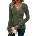 thumbnail image 2 of Womens Long Sleeve Shirts V Neck Ribbed Knit Slim Fit Button Light-Weight Sweater Fall Casual Work Tops Army Green M, 2 of 10