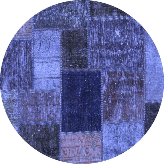 Ahgly Company Machine Washable Indoor Round Abstract Blue Modern Area Rugs, 6' Round