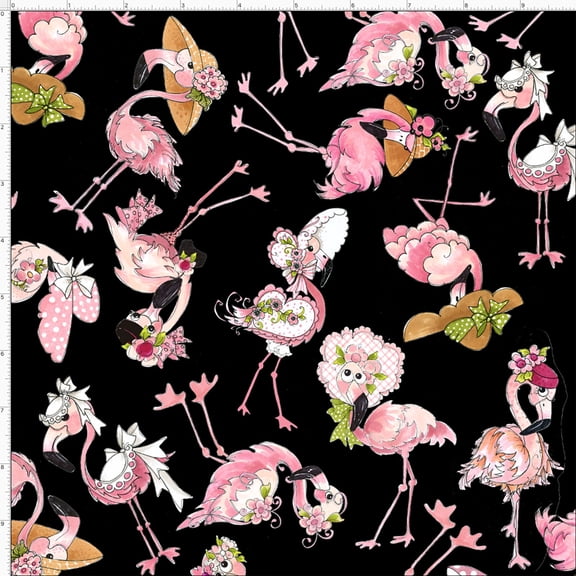 Tossed Flams Black Fabric Yard