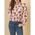 thumbnail image 5 of INSPIRE CHIC Women's Smocked Waist Ruffled Hem Stand Collar Floral Dotted Blouse S Pink, 5 of 6