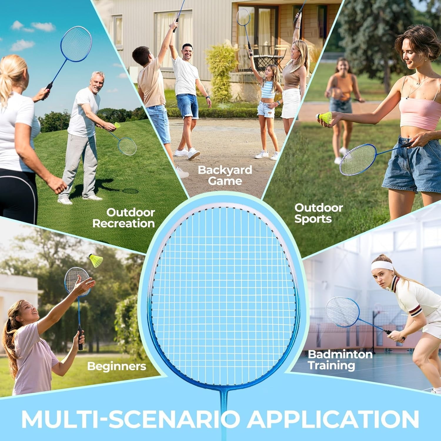 Badminton Rackets Set for Backyards, Badminton Set, Includ 2/4 Rackets, 6/12 Birdies, 1 Carrying Bag, Outdoor Game for Adult Family Kid Beginner