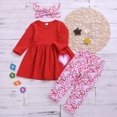 thumbnail image 2 of Cdudpw Toddler Girl Clothes Girls Fall Outfits Kids Clothing Winter Long Sleeves Ruffle Hems Top Pant Set 3-8T(Y210-Red), 2 of 8