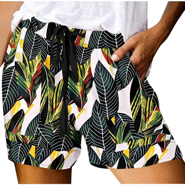 Birdeem Womens Fashion Printing Plus Size Rope Tie Shorts Yoga Sport Shorts