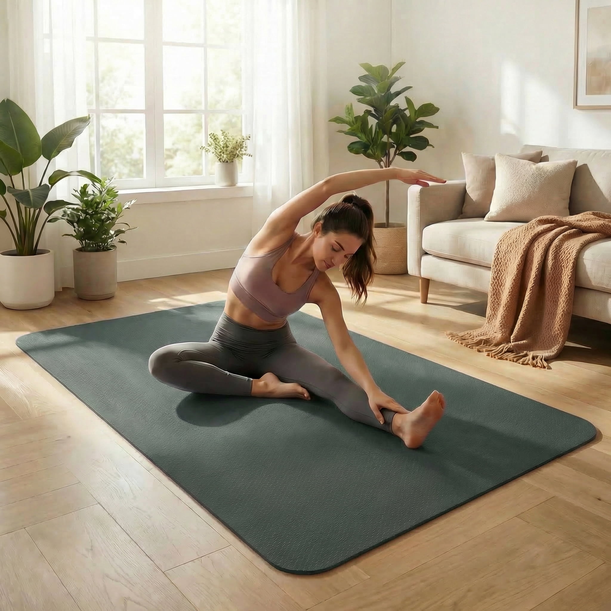 FrenzyBird Large Yoga Mat, 6'x4'(72"x48") 183x122cm, 6mm thick TPE non-slip extra wide exercise mat. Ideal for home yoga, Pilates, gym & floor workouts, suitable for women and men (Dark Green)