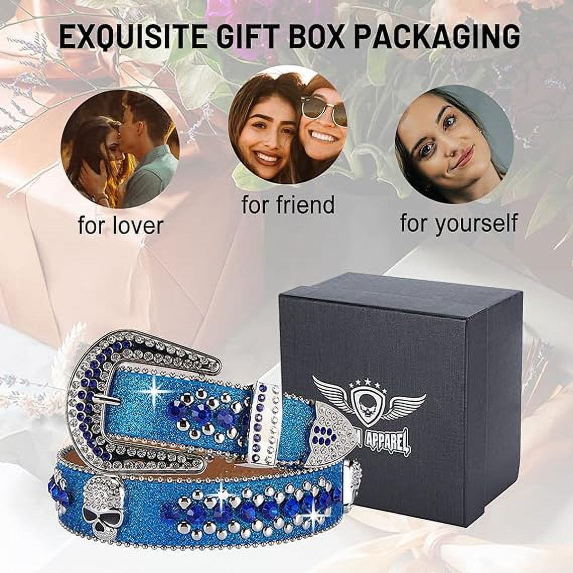 Rhinestone Belt for Men and Women, Western Cowgirl Cowboy Bling Studded Diamond Belt Faux Leather Belt for Jeans Pants Dress