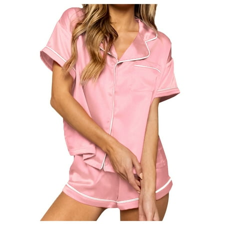 

Tangnade Satin Pajamas Women s Satin Pajamas Sleepwear Long And Short Button-Down Set Pink S