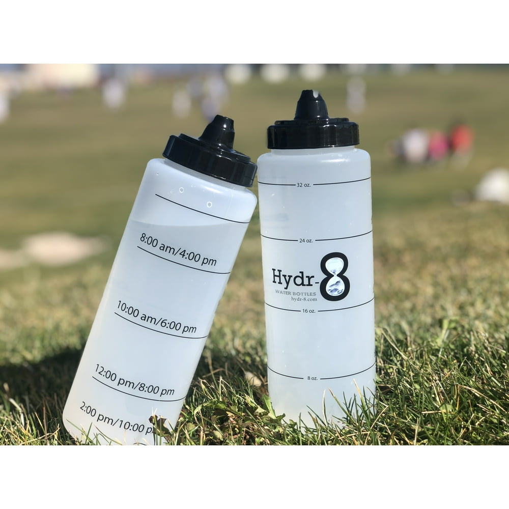 Squeeze Water Bottle Hydr8 Time Marked 32oz Clear Sports Bottle