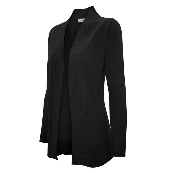 Cielo Cardigan en Tricot à Poches Ouvertes Basique Uni pour Femmes Noir TG