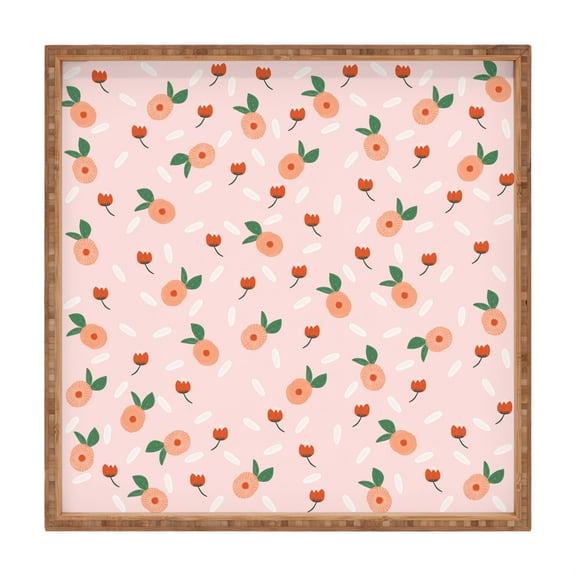 Society6 Hello Twiggs Peaches And Poppies Large Square Bamboo Tray, 16" x 16"
