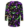 thumbnail image 4 of Womens Mardi Gras Shirts 3/4 Sleeve Tops Plus Size Mask Graphic Crew Neck Striped Tee Shirt Loose Casual Tunic Party Tops Holiday Mardi Gras Clothes 2026, 4 of 7