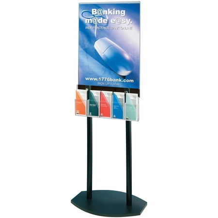 22w Acrylic (Poster Holder, Clear and Black Acrylic Signage Frame with Brochure Dispenser for 22”w x 28”h Images – Plexiglas Sign Stand Includes a Five Pocket Leaflet Display)