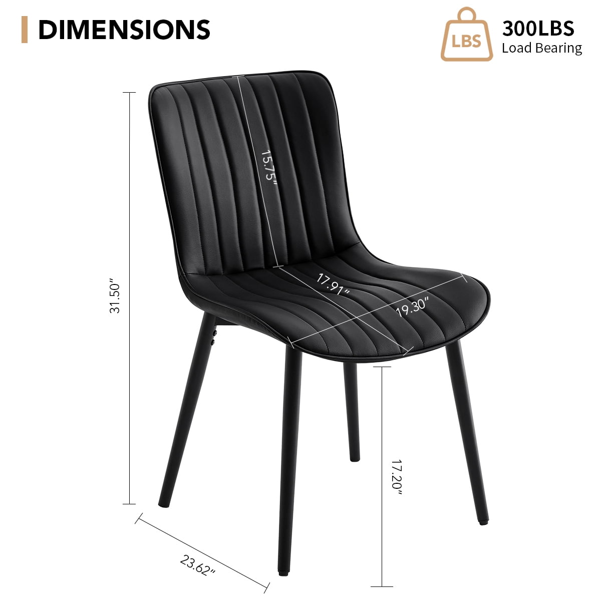 L'AGRATY Modern Dining Chairs Set of 2, High Back PU Leather Upholstered Kitchen Chairs with Cushion - Heavy Duty Metal Legs for Dining Room, Restaurant, Cafe (Black)