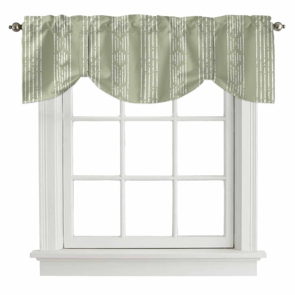 Tie Up Valances for Windows, Sage Green Striped Adjustable Valance Curtains Window Treatment for Living Room, Modern Abstract Art Geometric Stripes Rod Pocket Kitchen Curtains & Drapes 42x18 Inch