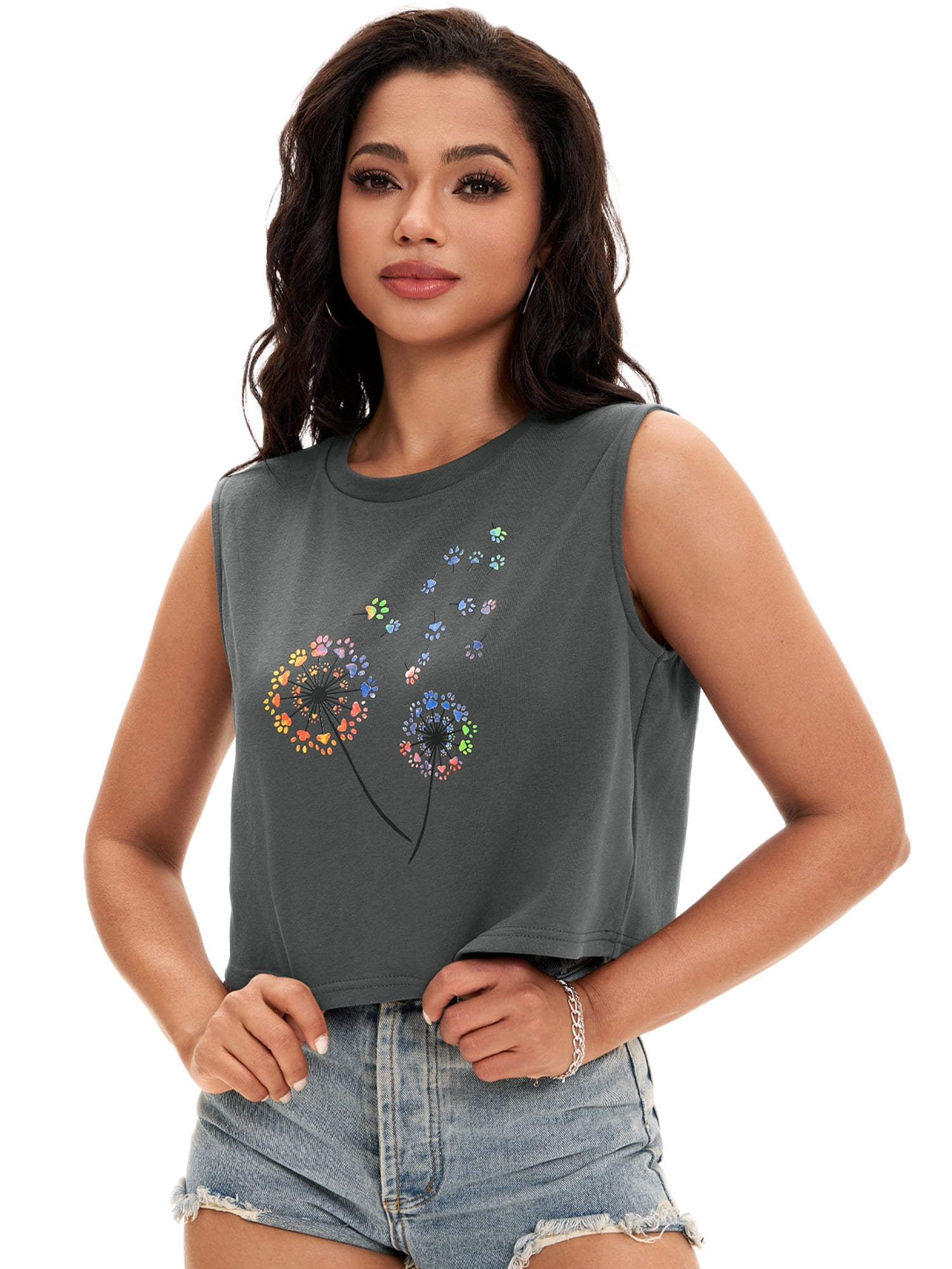 DARING DIVA Stylish Loose Fit Women's Top with Crew Neck Design XL Dark Gray Print