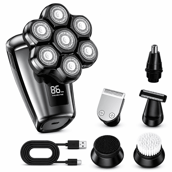 5-in-1 Head Shaver for Bald Men, 7D Magnetic Detachable Electric Razors for Men Rechargeable, IPX7 Waterproof, Wet/Dry, LED Display,, USB charging Electric Head Shaver for Beard, Hair & Nose