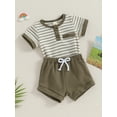 thumbnail image 3 of Hirigin Newborn Baby Boy Summer Clothes Set Stripe Button Short Sleeve Romper Bodysuit Shorts Set 0 3 6 12 18 Months Soft Waffle Outfit, 3 of 8