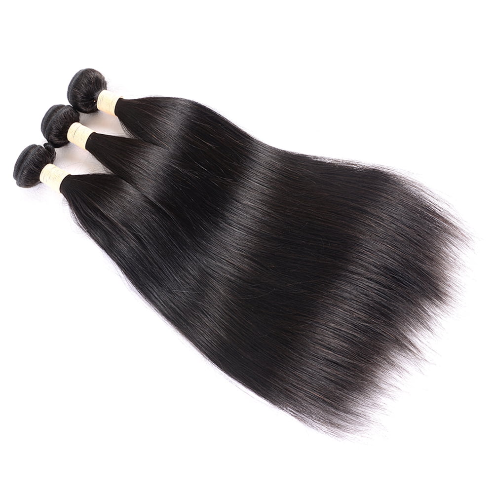 VONAR Straight Bundles Human Hair with Closure (18 20 22+16inch) Brazilian Straight Human Hair 3 Bundles with Lace Closure 4x4 Free Part Natural Color