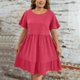 thumbnail image 4 of Casual Summer Dresses for Women, Fashion Women's Plus Size Casual Solid Short Sleeved Round Neck Dress(Hot Pink,XL), 4 of 8
