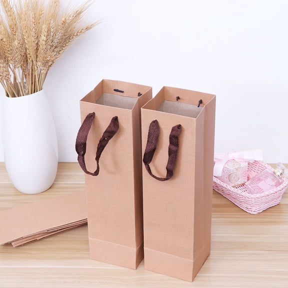 Luxshiny 10-Pack Khaki Paper Wine Bags with Handles, Single Bottle Carrier for Red Wine, Ideal for Events and Parties