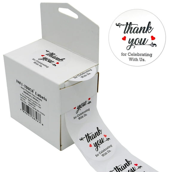 Infi-Touch 1.5" White Round Natural kraft paper adhesive Stickers - 500 Ct. in Box