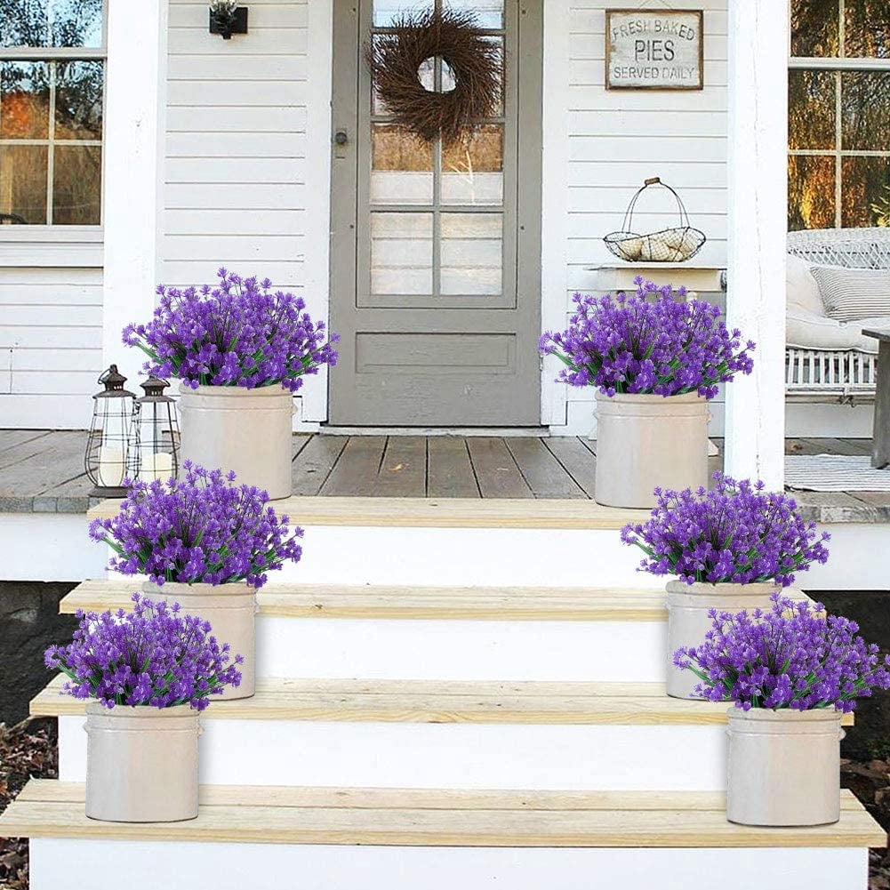 24 Bundles Artificial Flowers Lotus Outdoor Fake Flowers for Decoration UV Resistant No Fade Faux Plastic Plants Garden Porch Window Box Décor (Orchid)