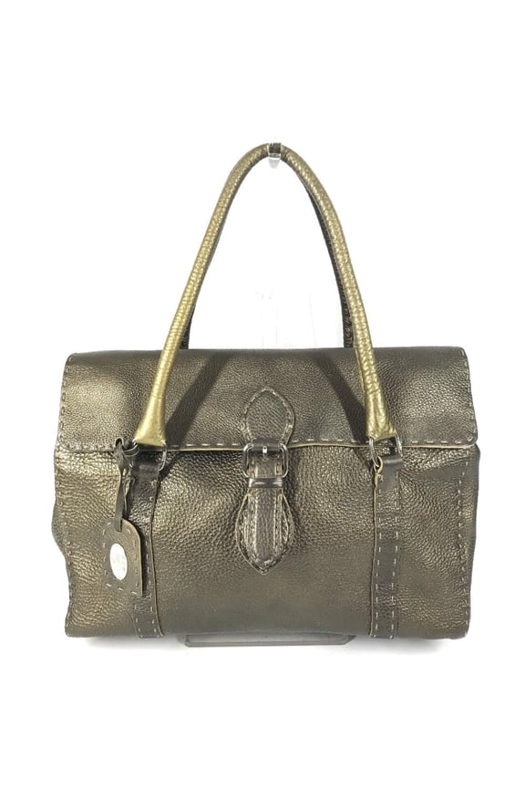 Pre-Owned FENDI Selleria Stitch Tote Bag, Flap Handbag, Leather, Men's/Women's, Metallic Gold...