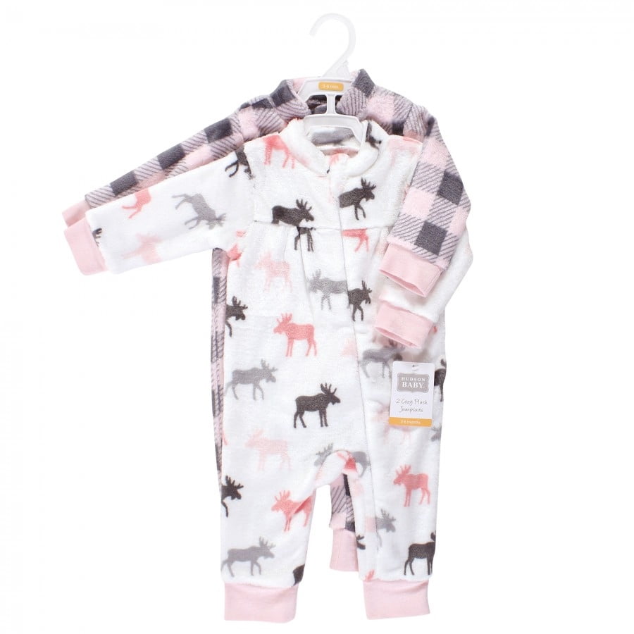 Hudson Baby Toddler Girls Plush Jumpsuits, Pink Moose, 4T