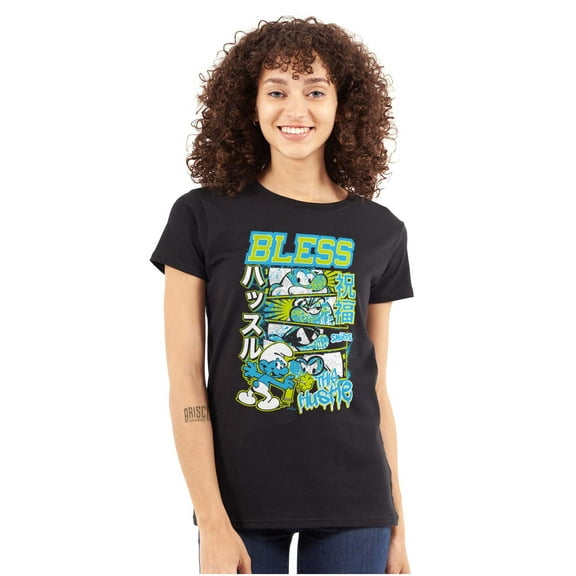 The Smurfs Kanji Bless the Hustle Women's T Shirt Ladies Tee Brisco Brands S