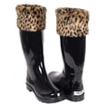 thumbnail image 5 of Forever Young  Women's Black Rubber and Leopard-print Faux Fur 14-inch Mid-calf Rain Boots 11, 5 of 5
