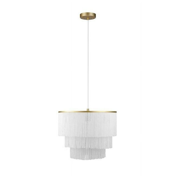 Novogratz x Globe Janis 1-Light Matte Gold Pendant Light with White Fabric Fringe Shade