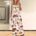 thumbnail image 3 of QATAINLAV Women's Summer Jumpsuits Casual Linen Wide Leg Rompers Loose Sleeveless Adjustable Straps Overalls Cute Mushroom Printed Playsuit with Pockets, Red, L, 3 of 7