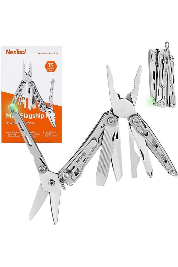 F12 Mini Multitool, 13-in-1 Keychain Multitool with Serrated Scissors, File and Safety Lock, Upgraded 80Cr14Mov Steel Multi Tool for EDC, Outdoor Adventures DIY, Gifts Men