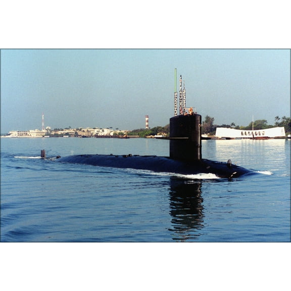 24"x36" Gallery Poster, Attack Submarine, USS CAVALLA exits Pearl Harbor, Hawaii