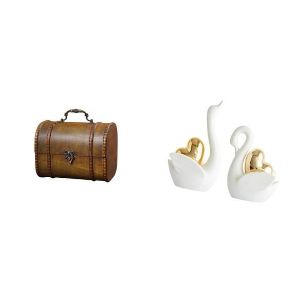 Joyero vintage de madera con figuras de cisnes, decorativo para guardar anillos, joyas corporales o joyas de cumpleaños. Adorno de mesa.