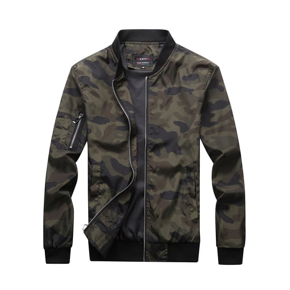 Zysthvn Fall Light Jackets for Men Bomber Casual Camo Coats for Men Long Sleeve Stand Collar Plus Size with Pockets
