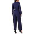 thumbnail image 3 of INSPIRE CHIC Women's V Neck Long Sleeve High Waist Wide Leg Casual Jumpsuits with Pockets S Dark Blue, 3 of 6
